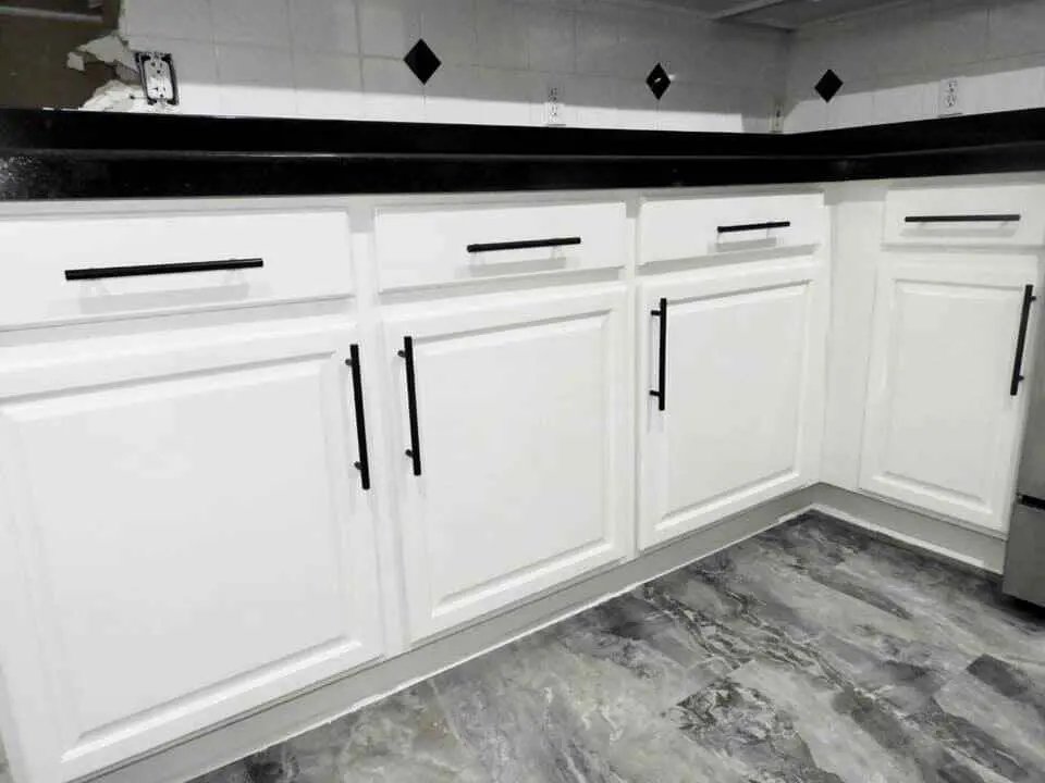 White replacement cabinet doors with black hardware